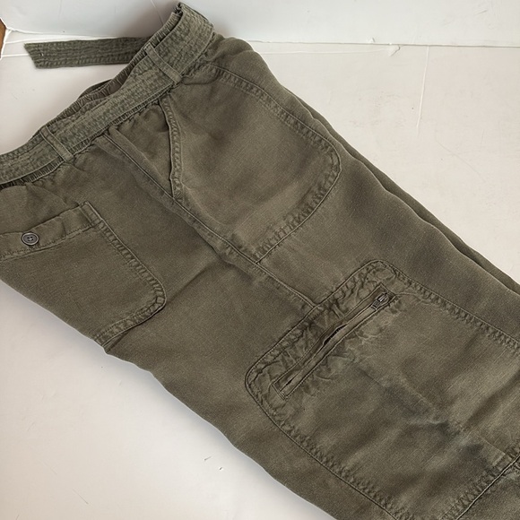 Nicole Miller olive green cuffed cargo style elastic waist linen Ilene pants - Picture 12 of 14